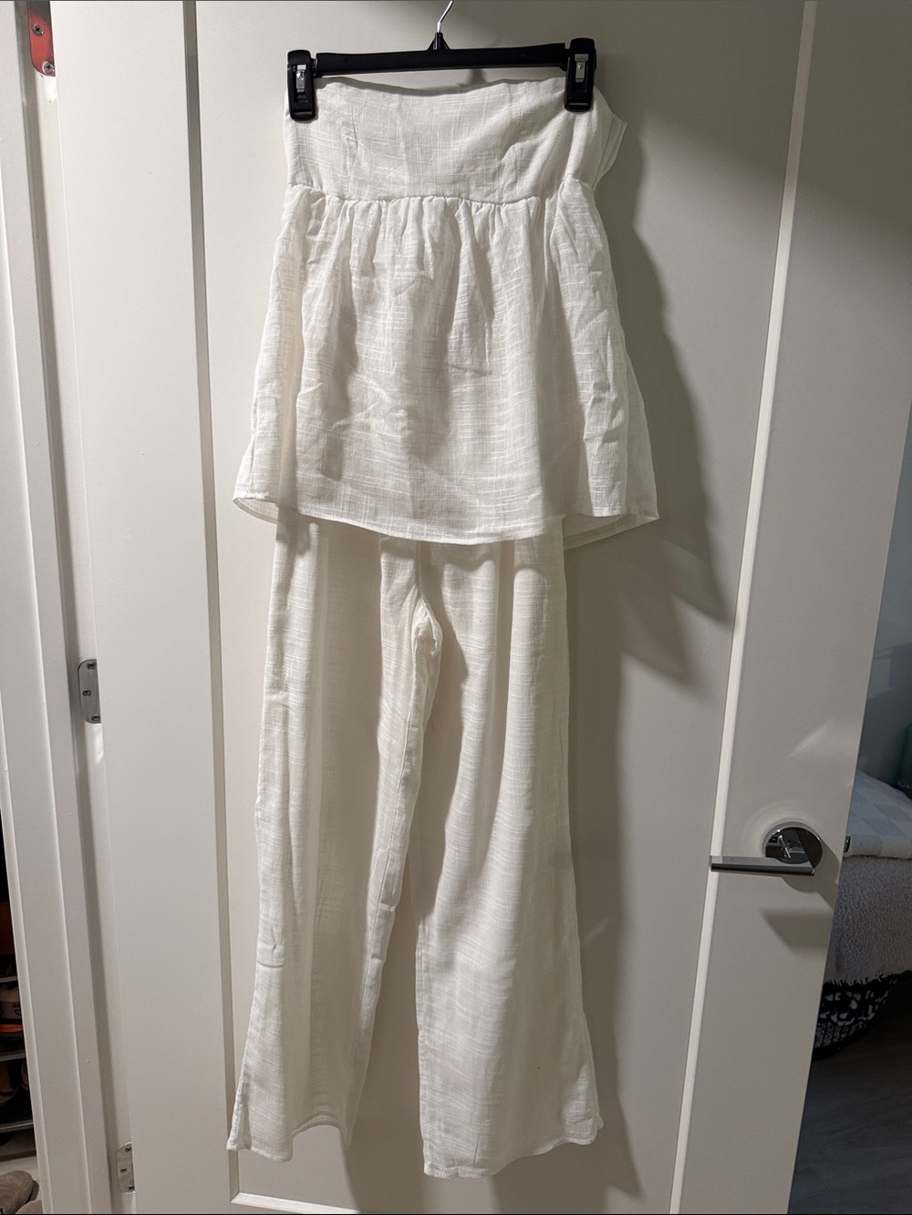 SABO White Strapless Linen Jumpsuit
